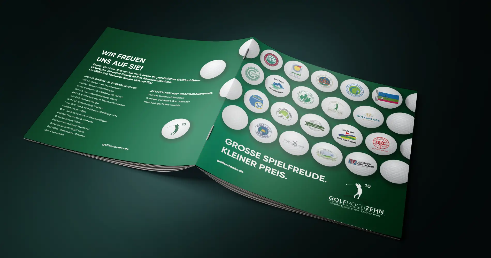 Golfclub Broschüre „Golfhochzehn“ mit Übersicht verschiedener Golfanlagen und Partnerclubs