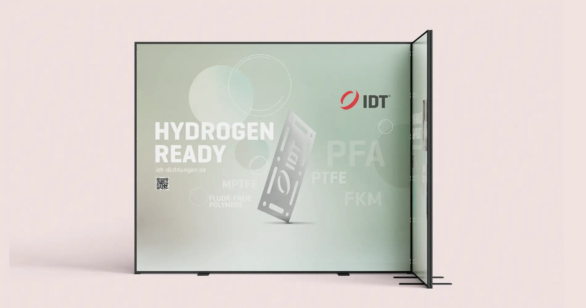 Messestand-Grafik von IDT zum Thema Wasserstofftechnologie mit dem Claim „Hydrogen Ready“