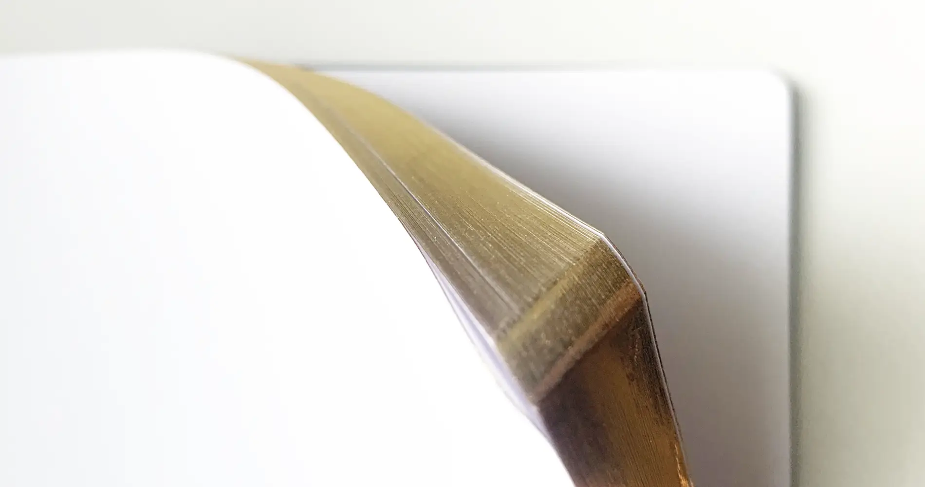 Detailaufnahme eines Notizbuchs mit goldfarbenem Buchschnitt