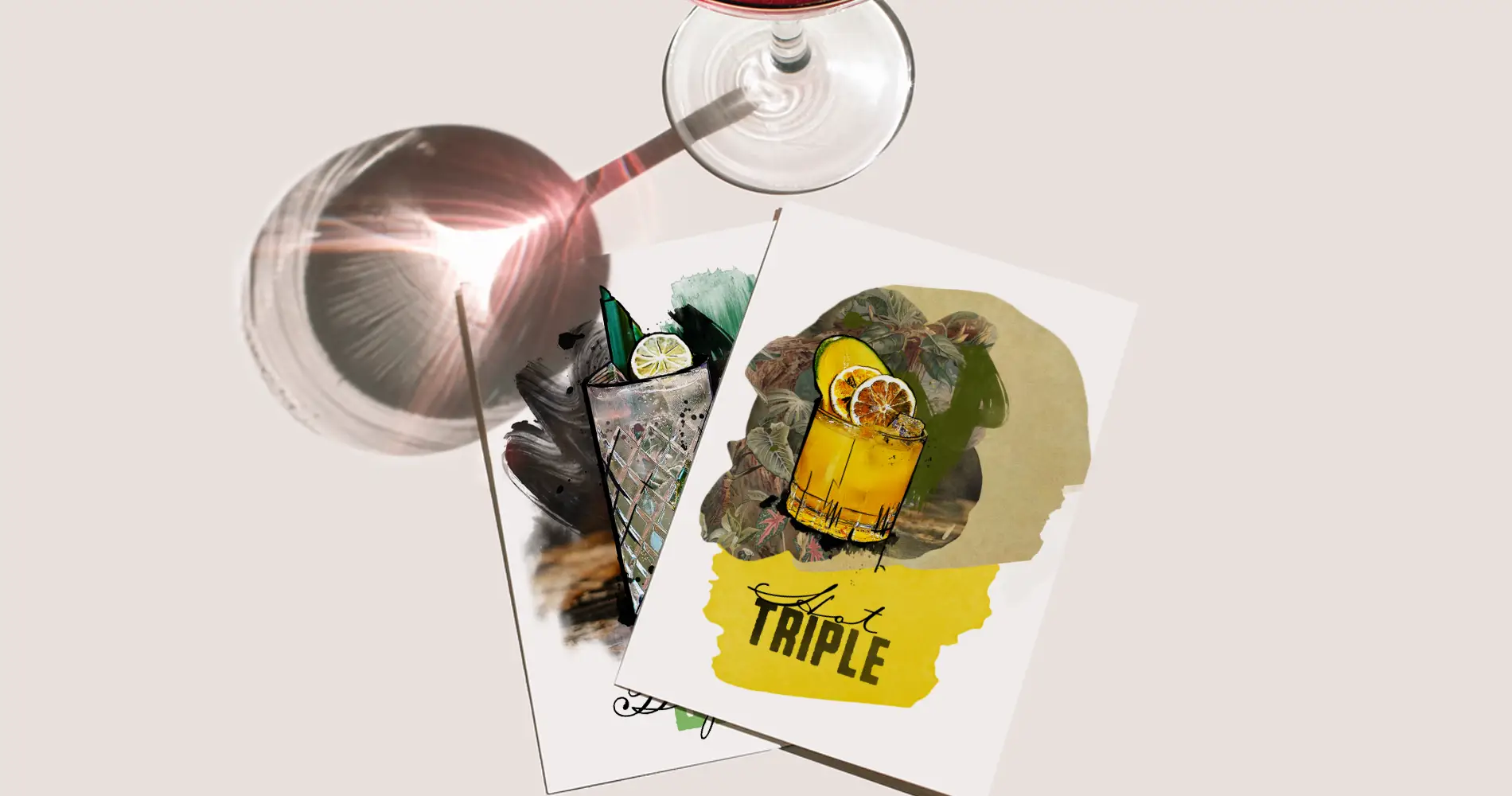 Postkarten mit Cocktailmotiven als Teil eines Gastrobranding-Konzepts