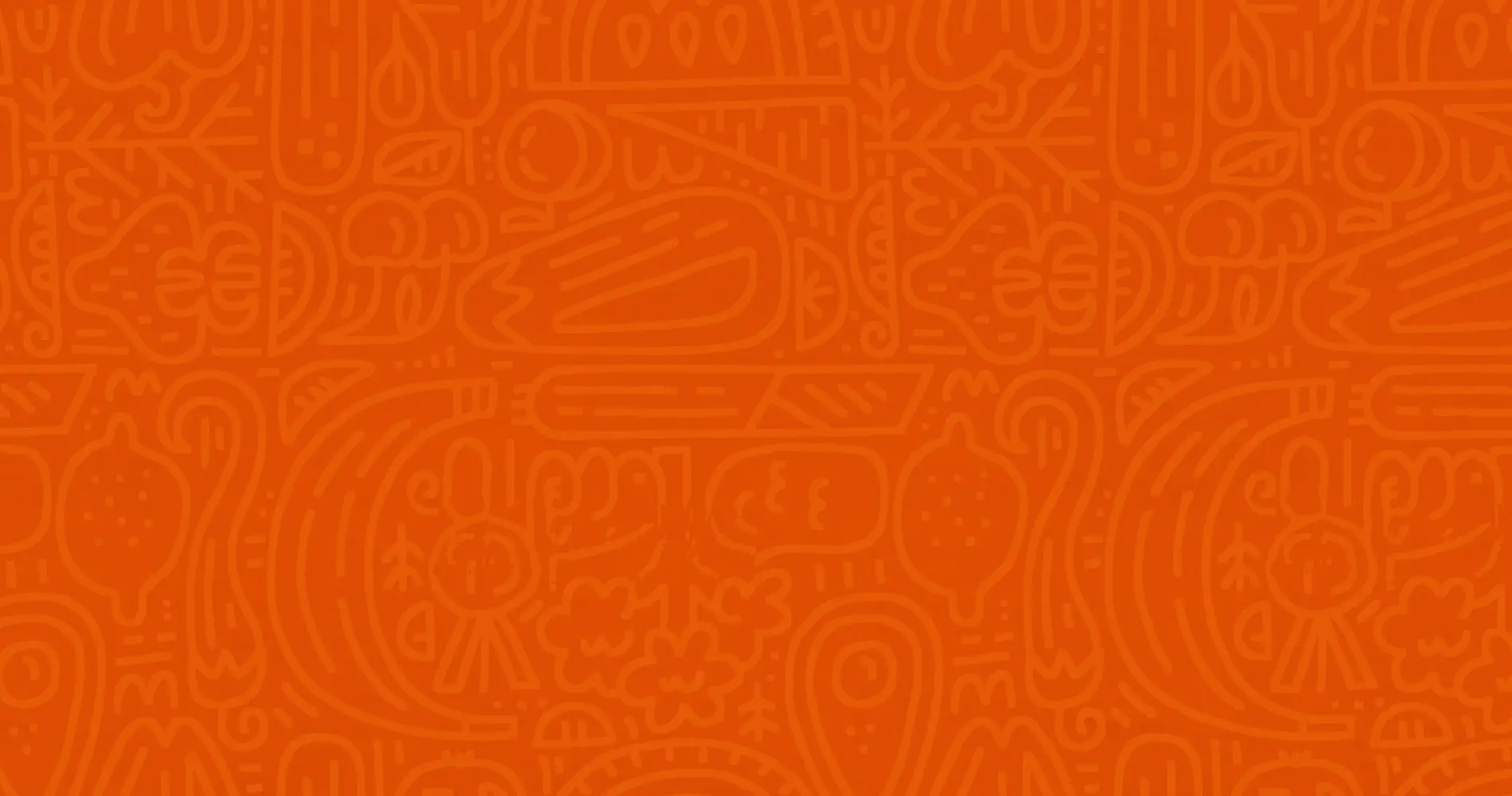 Oranges Markenpattern mit feinen linearen Illustrationen aus der Gastrrowelt als strukturierende Hintergrundfläche