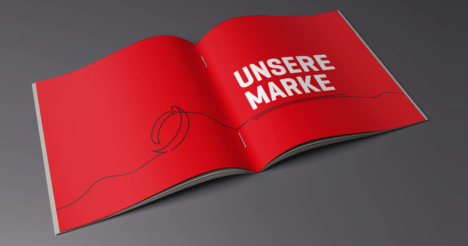 Aufgeschlagene Imagebroschüre von IDT mit roter Farbfläche und dem Titel „Unsere Marke“
