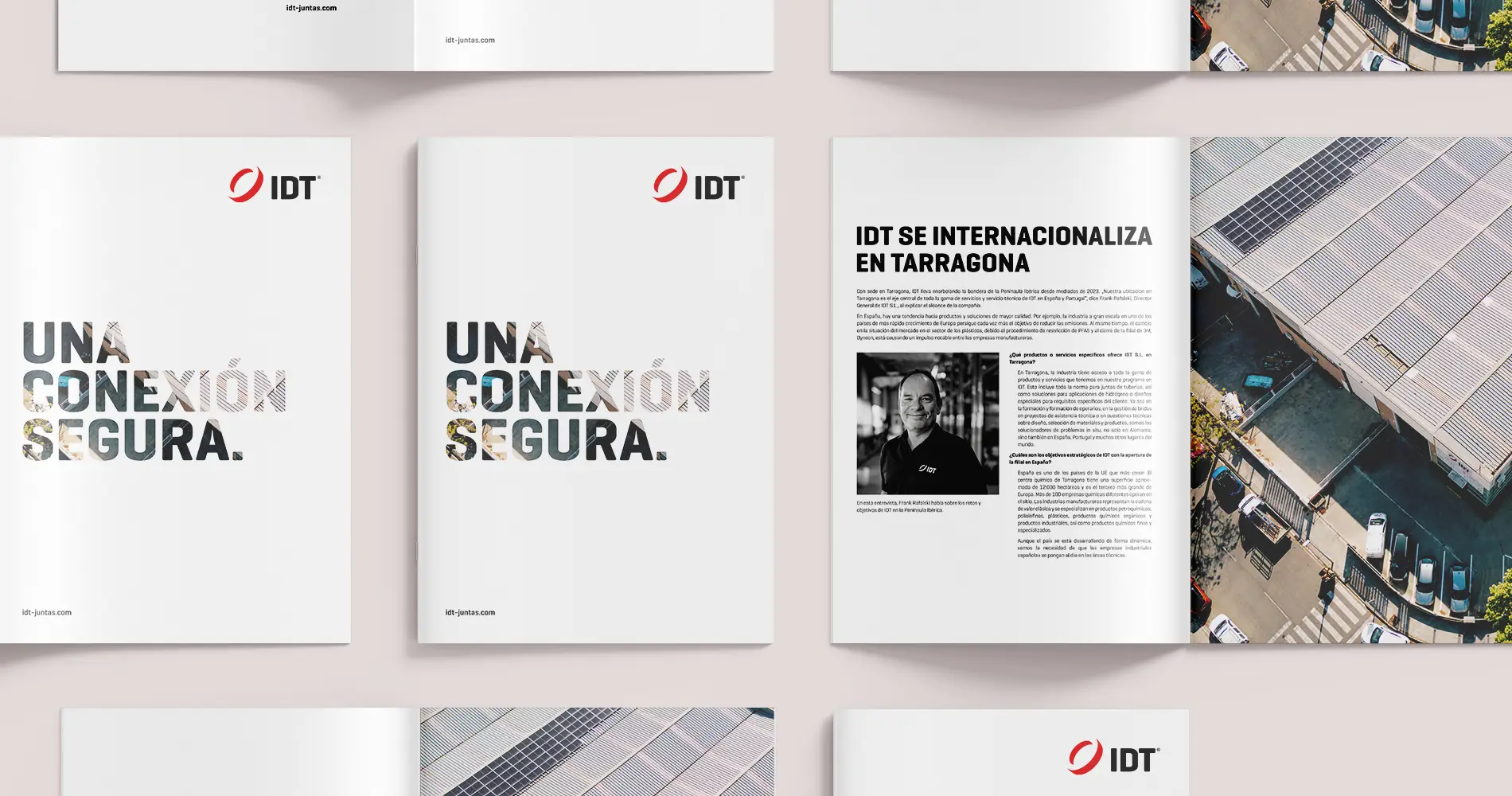 Mehrsprachige Unternehmensbroschüren von IDT mit klarer Typografie und international ausgerichtetem Editorial Design