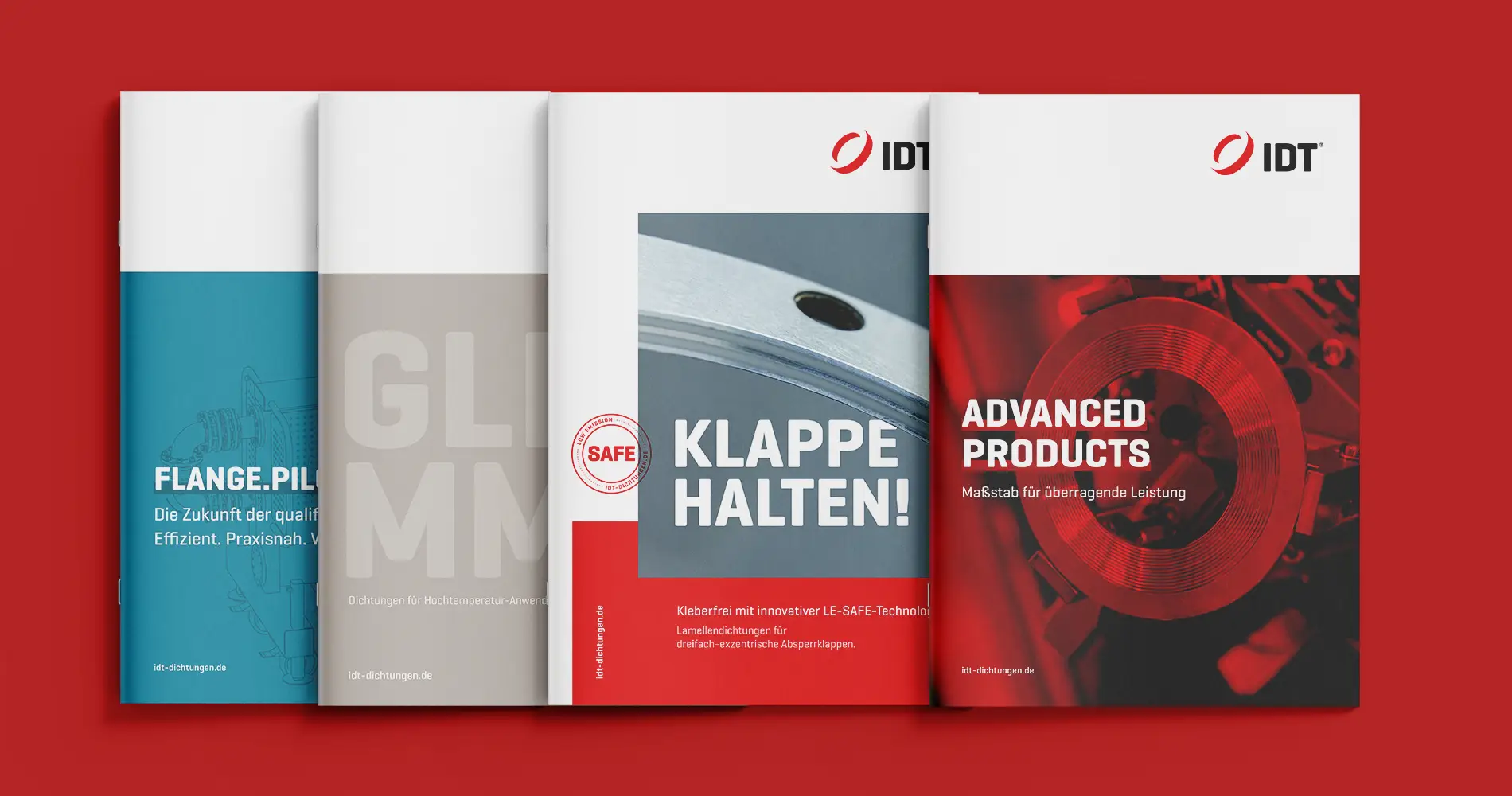 Printmedien und Produktbroschüren für IDT im Corporate Design mit technischen Motiven und klarer Typografie