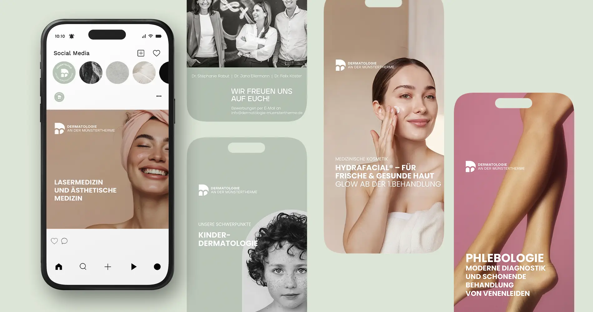 Social Media Design Dermatologie an der Münstertherme mit Hautpflege, Ästhetik und Praxisleistungen