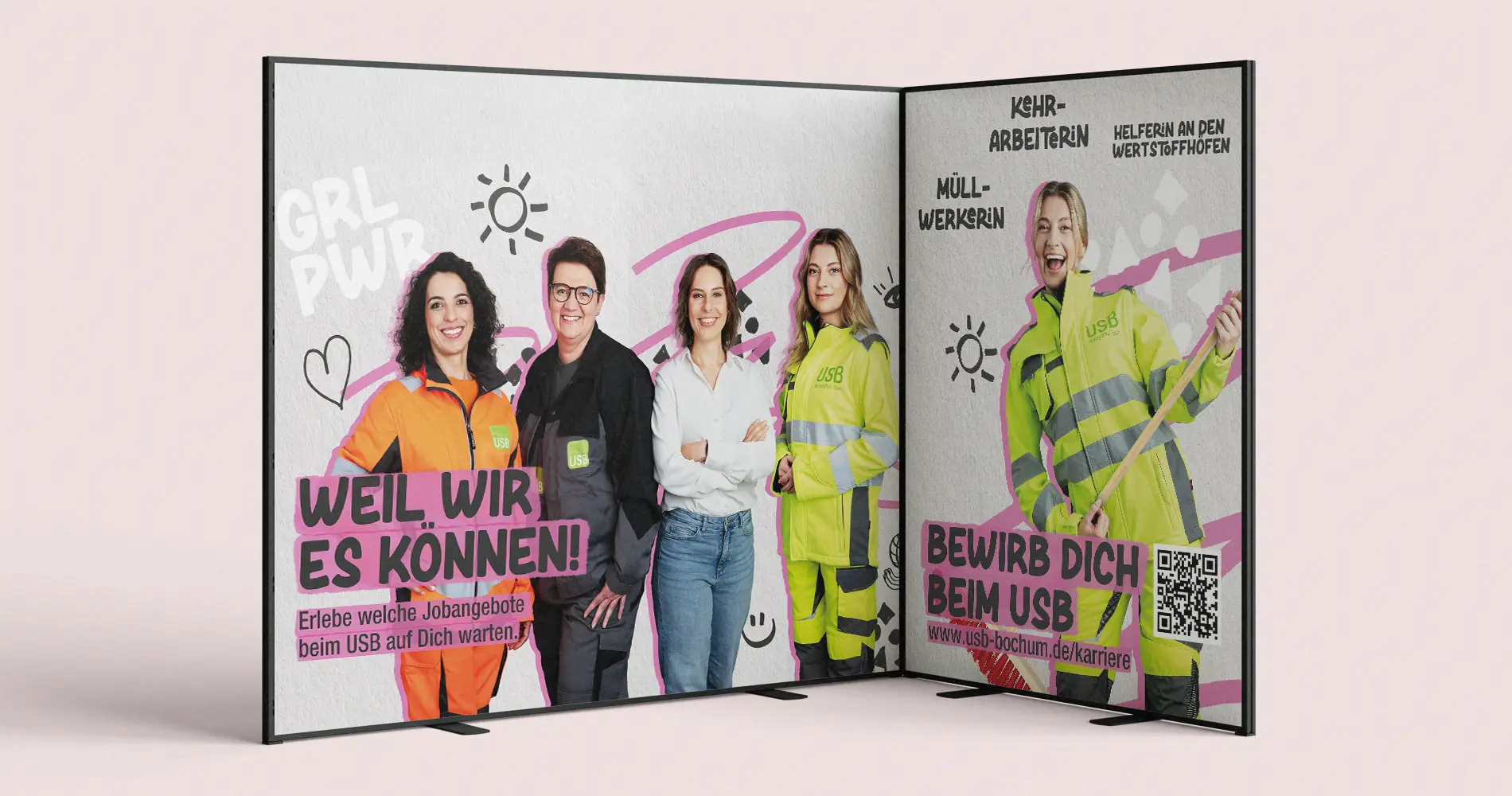 USB Recruiting Kampagne Messestand Display mit Jobangeboten Stadtreinigung Bochum