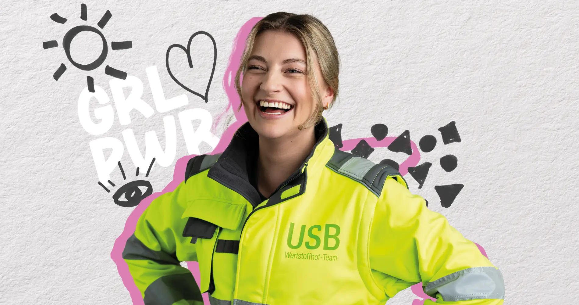 Mitarbeiterin der USB in Warnkleidung aus Recruitingkampagne für Jobs in der Abfallwirtschaft und Entsorgung
