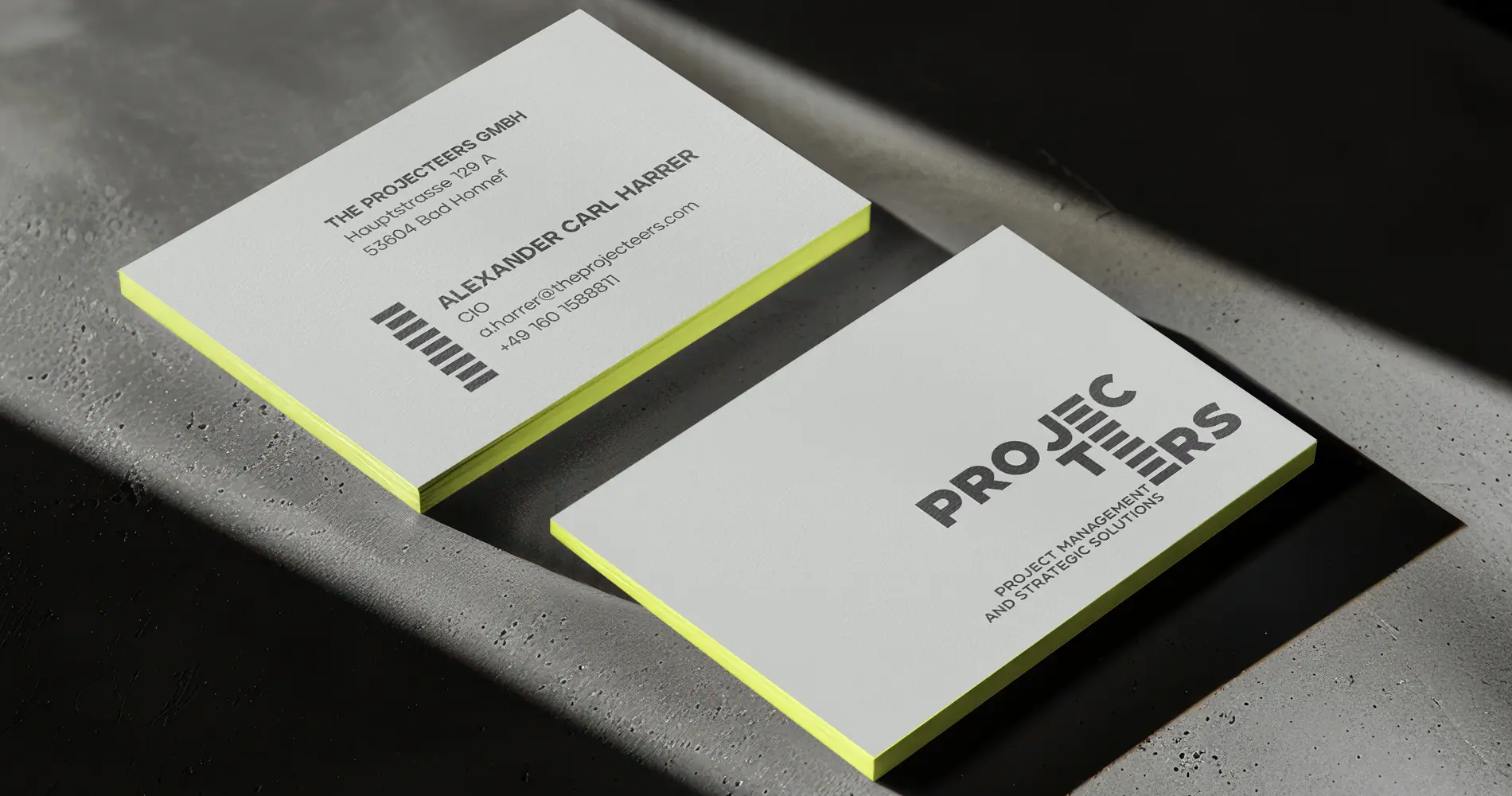 Visitenkarten Design für Projecteers im Bereich Projektmanagement und Consulting