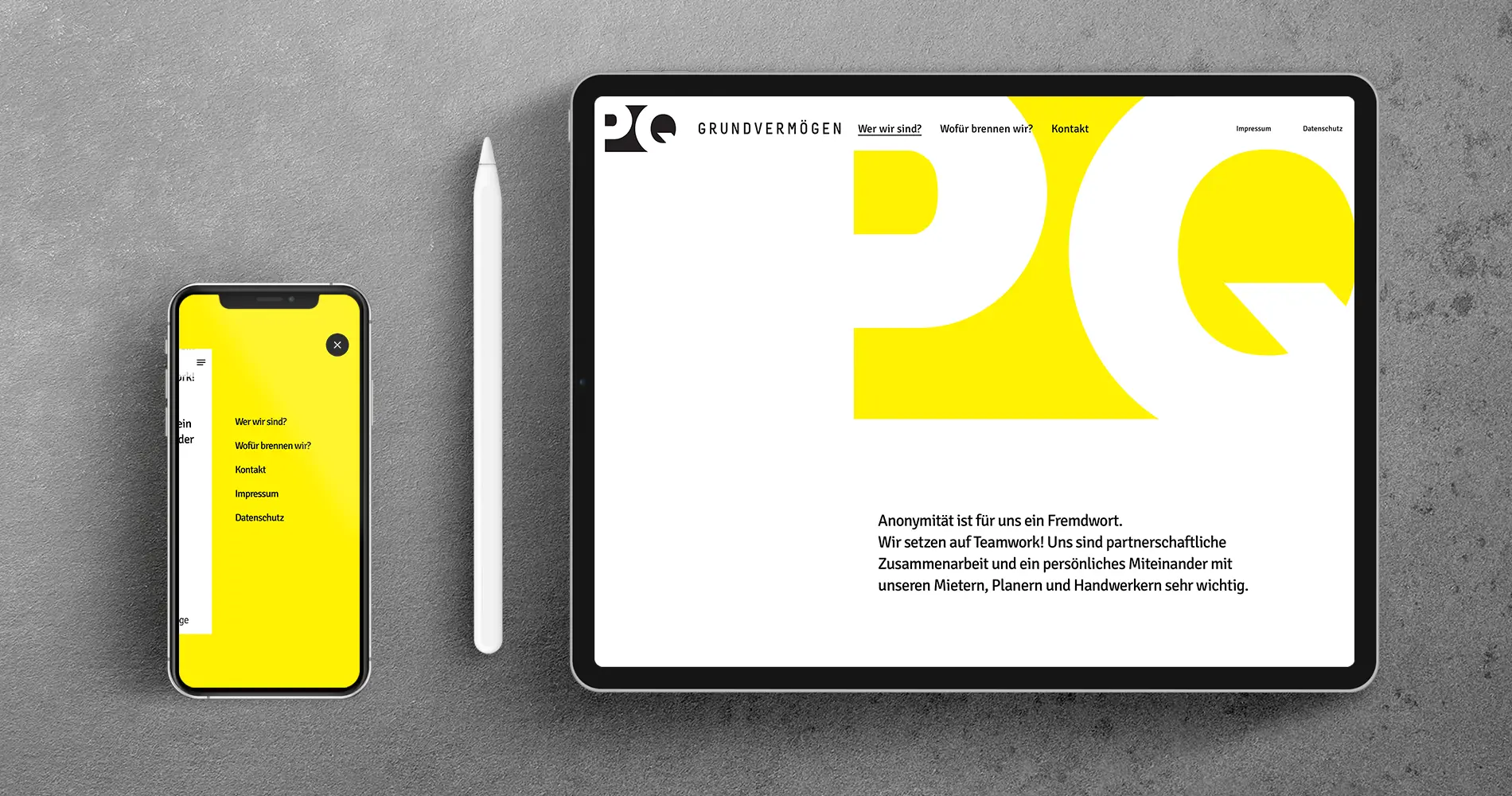 Website Design für Grundvermögen Immobilien auf Tablet und Smartphone