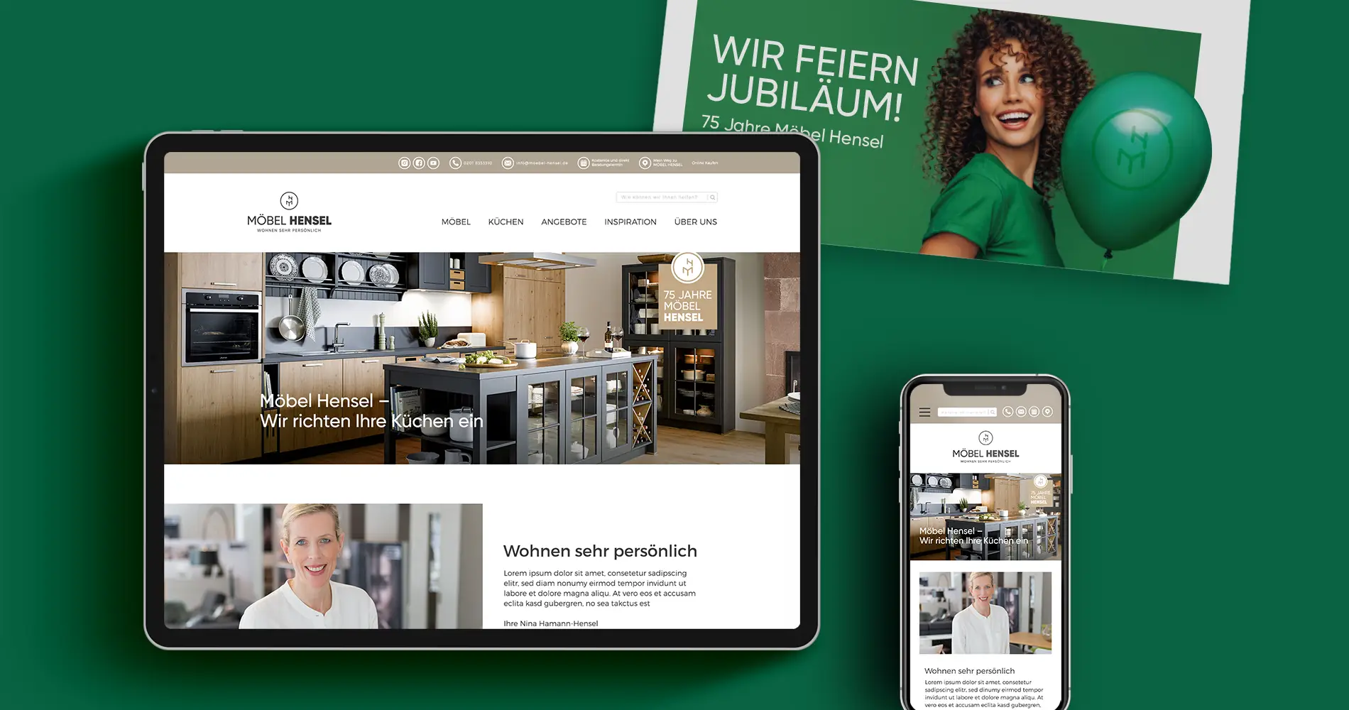 Website von Möbel Hensel auf Tablet und Smartphone dargestellt