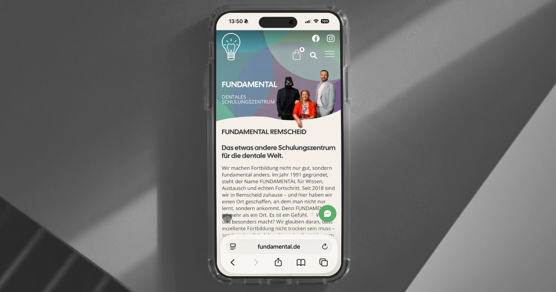 Mobile Website Fundamental Dentales Schulungszentrum responsives Webdesign