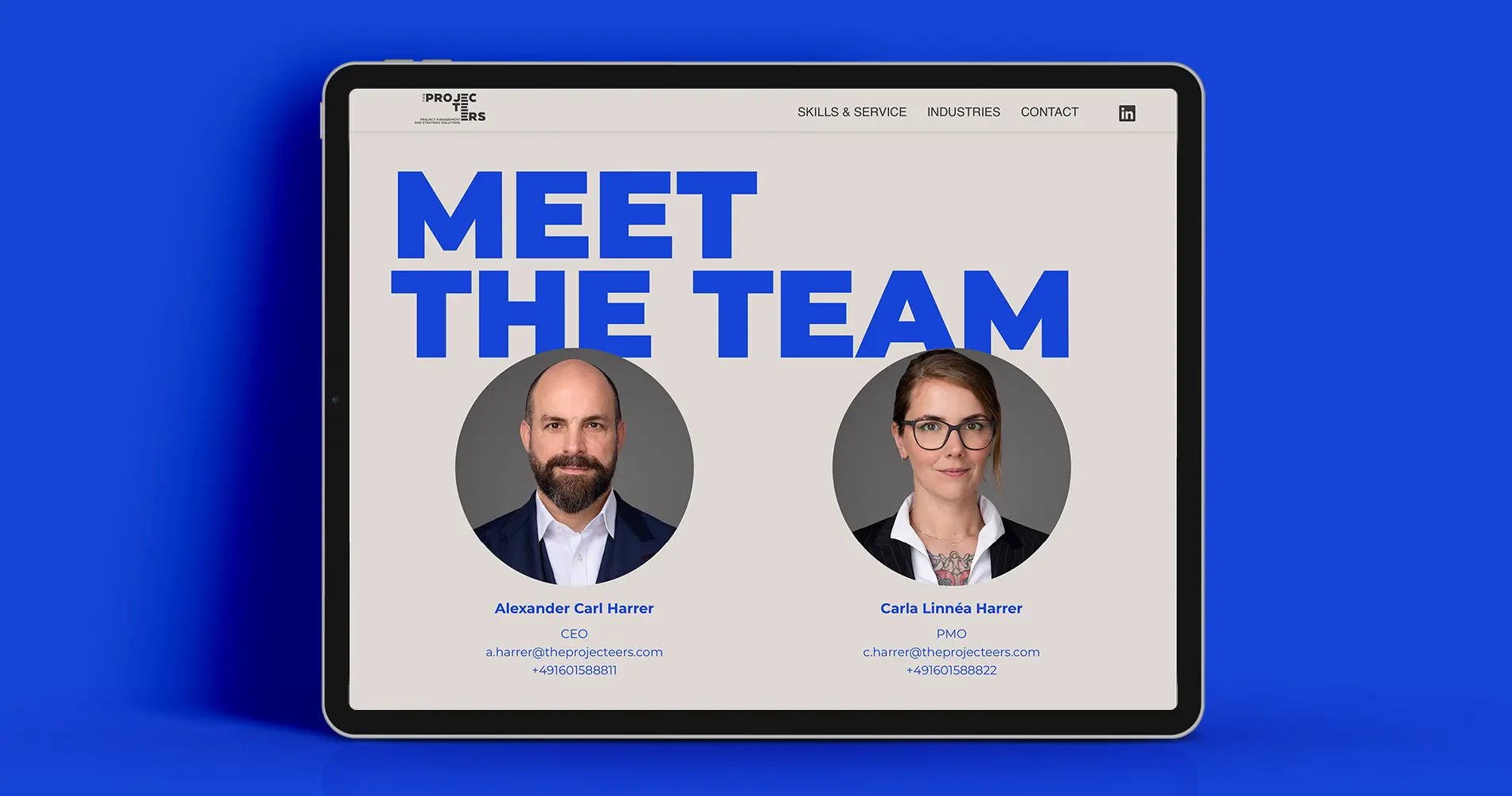 Webdesign für Projecteers mit Teamseite und klarer typografischer Gestaltung