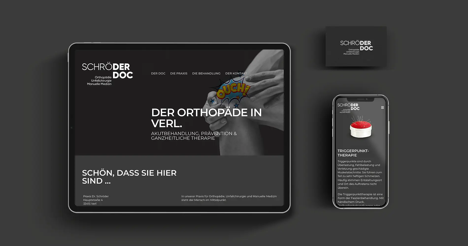 Website-Design der Orthopädie Schröder dargestellt auf Tablet und Smartphone