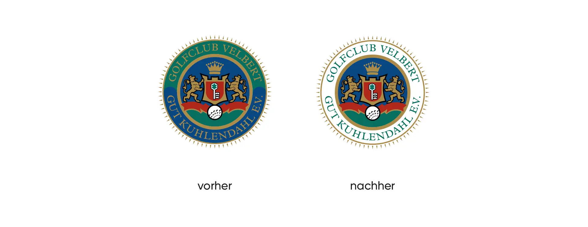 Vorher-Nachher-Vergleich des Logos vom Golfclub Velbert mit optimierter Gestaltung