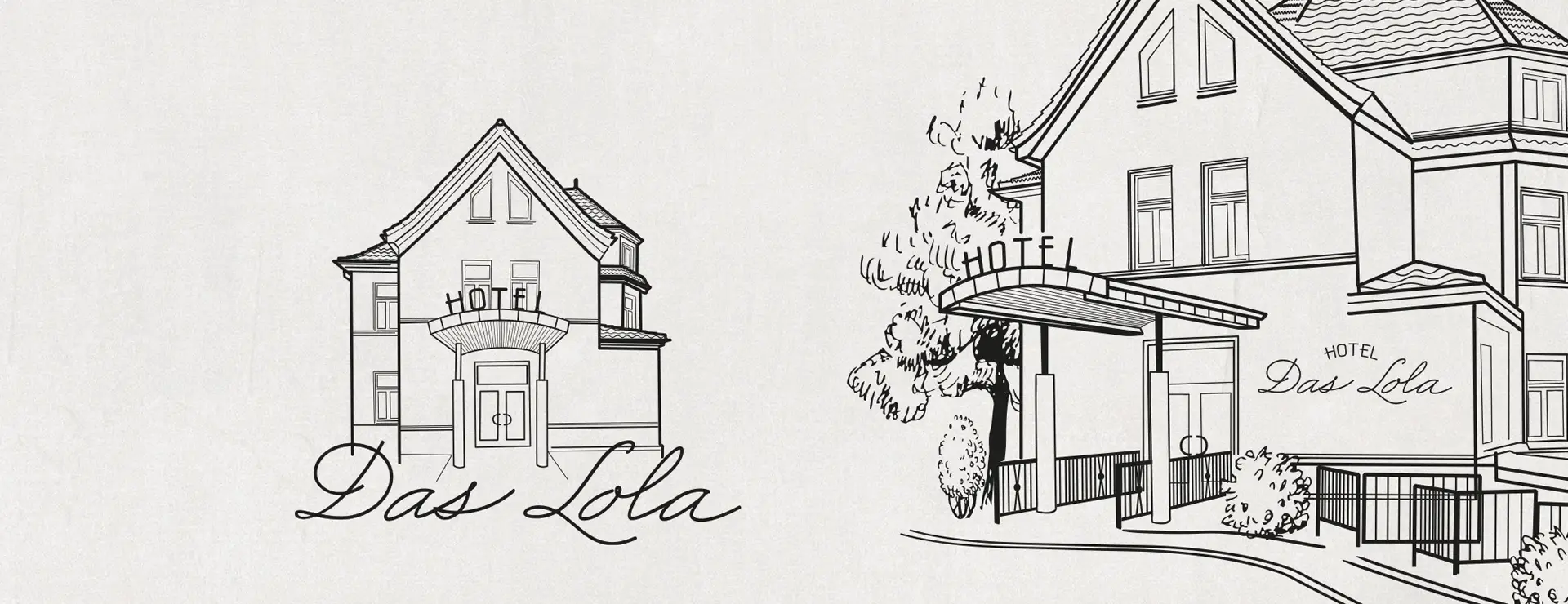 Illustration des Hotels Das Lola mit Gebäudezeichnung als Teil des Corporate Designs