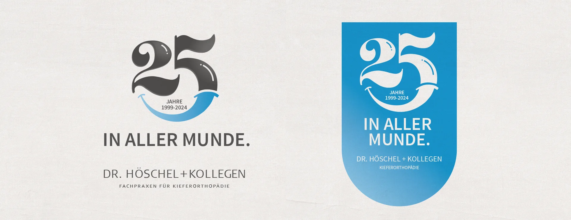 Jubiläumslogo „25 Jahre in aller Munde“ in zwei Gestaltungsvarianten