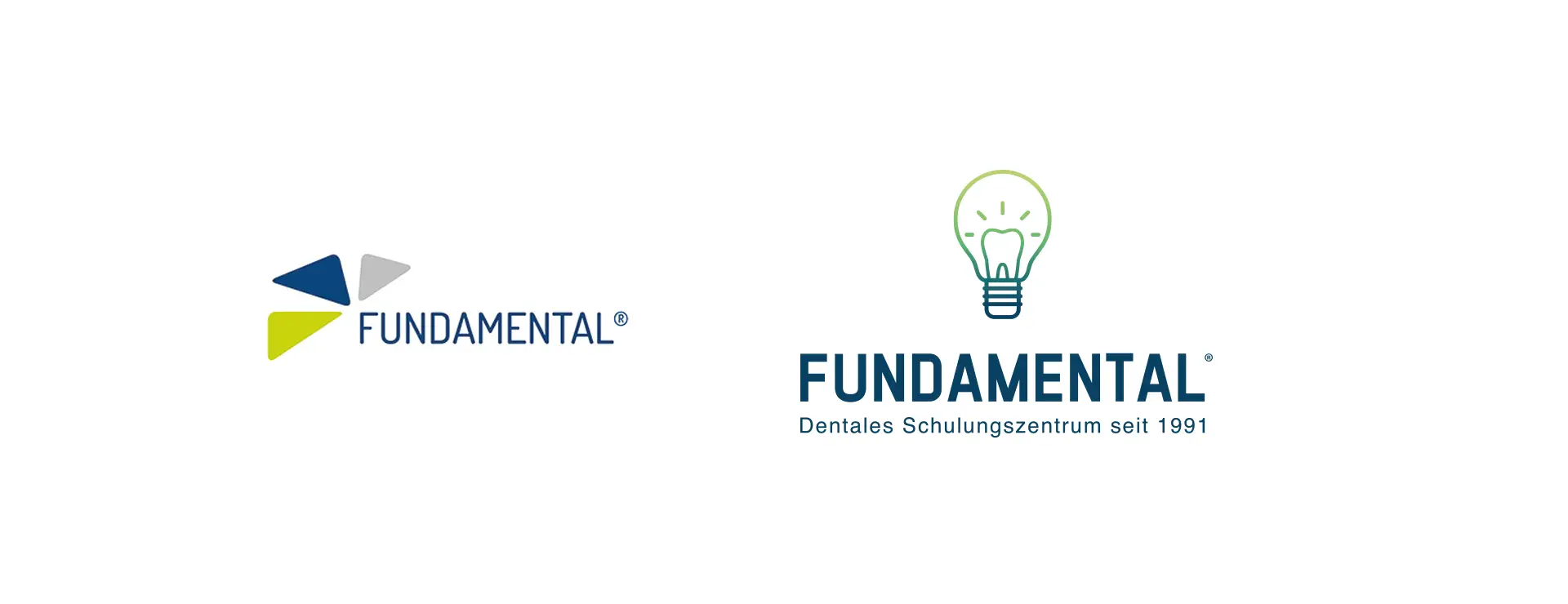 Logoentwicklung Fundamental vorher nachher Vergleich mit neuer Zahnbirne Bildmarke
