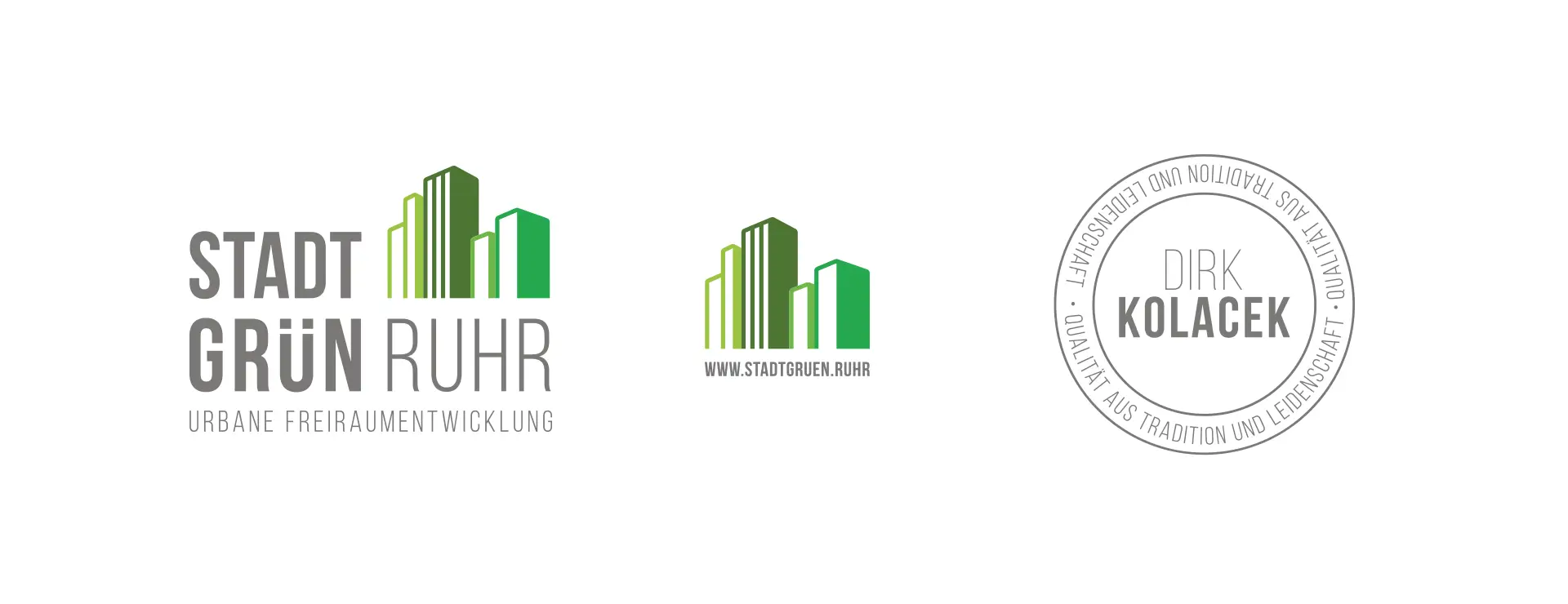 Logoentwicklung für Stadtgrün Ruhr mit stilisierten grünen Hochhäusern und Wortmarke