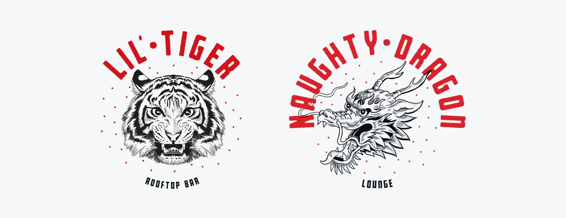 Logo-Design für Lil Tiger und Naughty Dragon als Teil des Gastrobranding