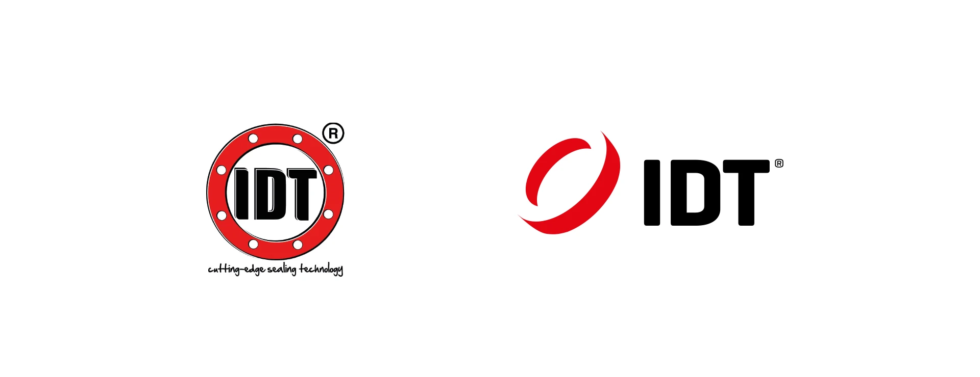 Corporate Design. Vergleich zwischen altem und neuem IDT-Logo mit rotem Signet und modernisierter Wortmarke
