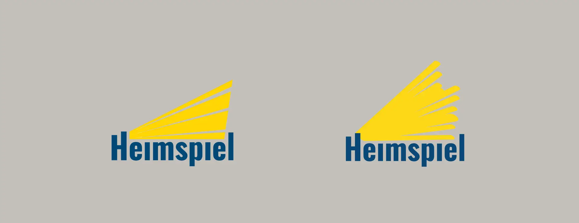 Zwei Varianten des Heimspiel-Logos mit gelbem grafischen Element und Schriftzug