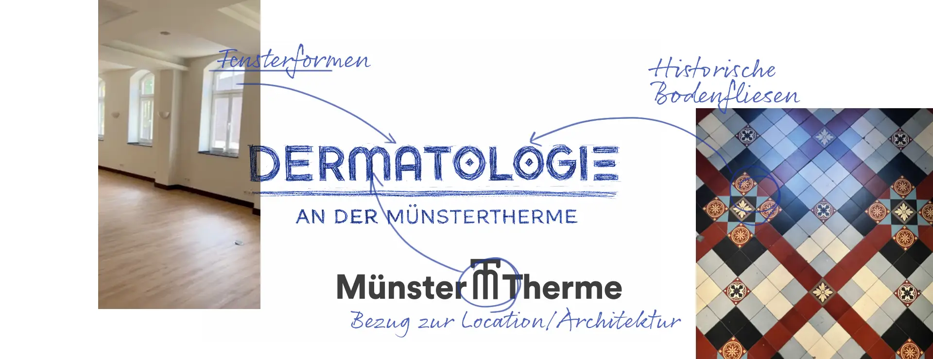 Branding Konzept Dermatologie an der Münstertherme mit Architekturbezug und Designideen